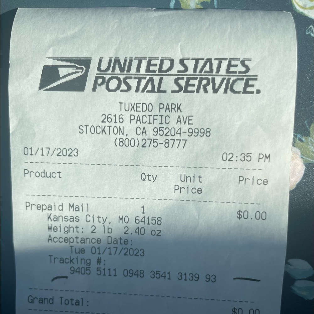 PROOF OF SHIPPING